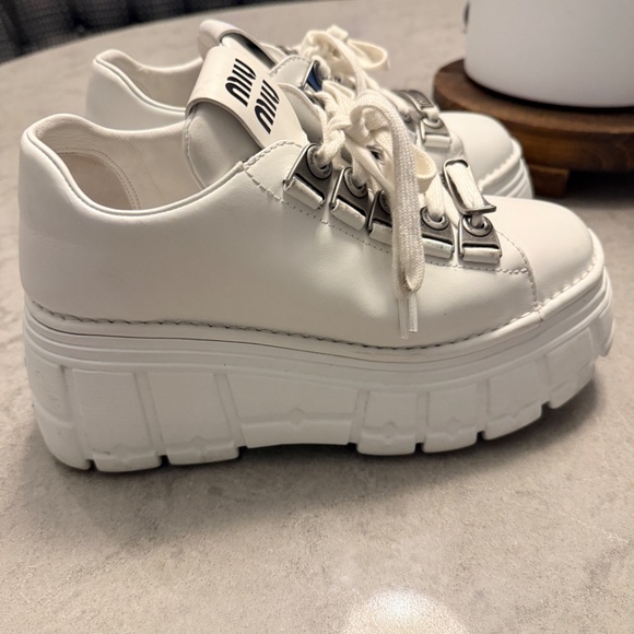 Miu Miu platform White Leather Sneakers size 38 - Picture 5 of 15